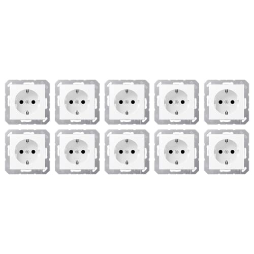 Jung SCHUKO Steckdosen Set Schneeweiß Matt Serie A Flow: 10x Steckdose A1520BFWWM von Voltking