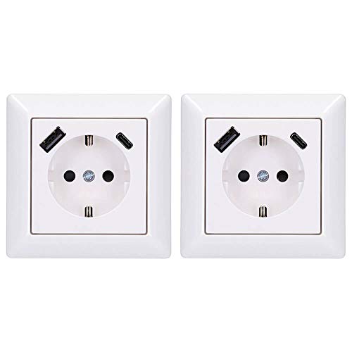 Jung SCHUKO USB-Steckdose Typ AC (3A) Komplett-Set Serie AS: 2x Steckdose A152015CAWW und 2x 1-fach Rahmen AS581WW Alpinweiß von Voltking