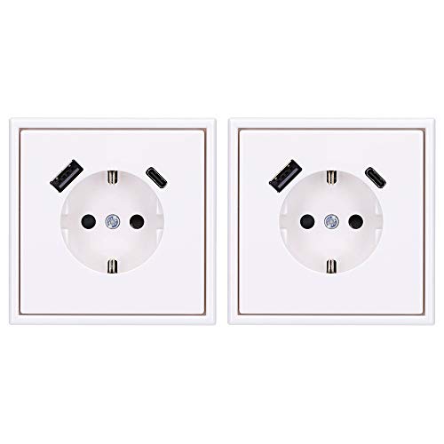 Jung SCHUKO USB-Steckdose Typ AC (3A) Komplett-Set Serie LS: 2x Steckdose LS152015CAWW und 2x 1-fach Rahmen LS981WW Alpinweiß von Voltking