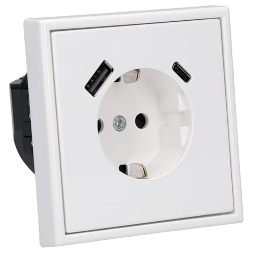 Jung SCHUKO USB-Steckdose Typ AC (3A) Komplett-Set Serie LS: Steckdose LS152015CAWW und 1-fach Rahmen LS981WW Alpinweiß von Voltking