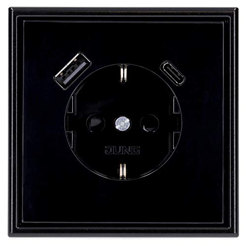 Jung SCHUKO USB-Steckdose Typ AC (3A) Komplett-Set Serie LS: Steckdose LS152015CASW und 1-fach Rahmen LS981SW Schwarz Jung SCHUKO USB-Steckdose Typ AC (3A) Komplett-Set Serie LS: Steckdose LS152015CASW und 1-fach Rahmen LS981SW Schwarz von Voltking