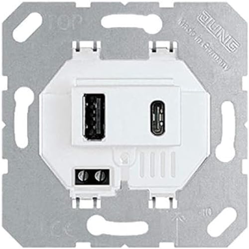 Jung USB-Ladegerät 15CAWW mit 2 USB-Buchsen Ports: 1× USB Typ A, 1 ×Typ C (max. 3A) von Voltking