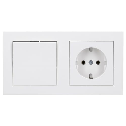Panasonic Karre Plus 55 Komplett-Set: WDTM01032NC Wechselschalter Einsatz+ WDTR00011WH Wippe + WDTT03022WH SCHUKO Schutzkontakt-Steckdose + WDTF00022WH Abdeckrahmen 2-fach, reinweiß 55x55 mm von Voltking
