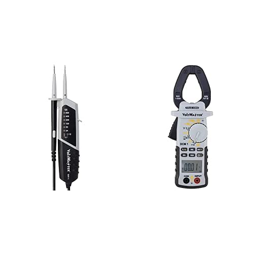 Voltmaster TVT 1 Zweipoliger Spannungsprüfer + Voltmaster DCM 1 Digitales Zangenamperemeter (kompakte Bauform, Einhandbedienung, Spannungsbereich 12-690 V AC/DC), Schwarz/Grau von Voltmaster