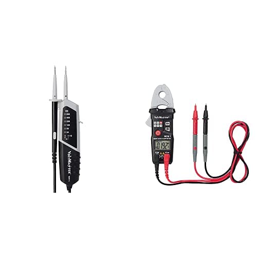 Voltmaster TVT 1 Zweipoliger Spannungsprüfer + Voltmaster MCM 1 Digitales Miniatur Zangenamperemeter (kompakte Bauform, Einhandbedienung, Spannungsbereich 12-690 V AC/DC), Schwarz/Grau von Voltmaster