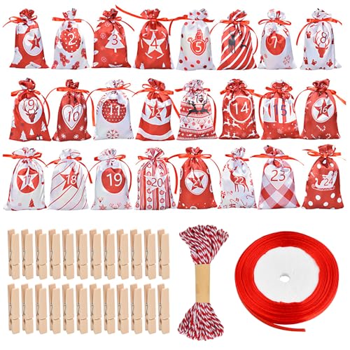 Volumoon 24 Stück Adventskalender Zum Befüllen, Geschenktüten Weihnachten, Aufhängen Geschenktüten, mit Mini-Holzklammern und Kordel, Weihnachtskalender Tüten, Adventstüten Für Männer Frauen (A) Volumoon 24 Stück Adventskalender Zum Befüllen, Geschenktüten Weihnachten, Aufhängen Geschenktüten, mit Mini-Holzklammern und Kordel, Weihnachtskalender Tüten, Adventstüten Für Männer Frauen (A) von volumoon