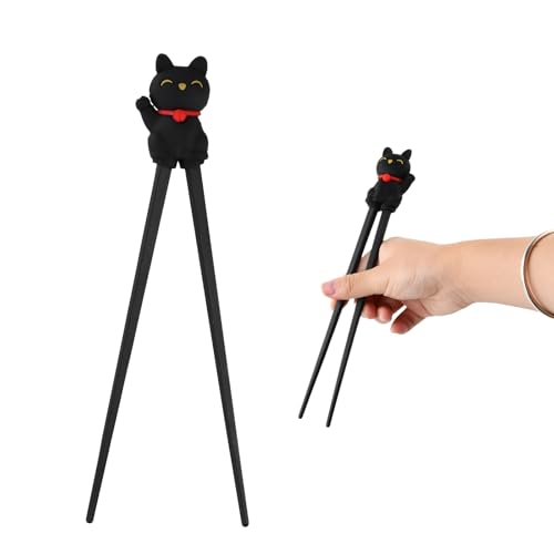 Volumoon Essstäbchen, Essstäbchen Süße Lucky Cat, Stäbchen für Kinder, Wiederverwendbare Rutschfeste Essstäbchen Training Essstäbchen Personalisiert Esstäbchen für Ramen Asiatische Geschirr (Schwarz) von volumoon