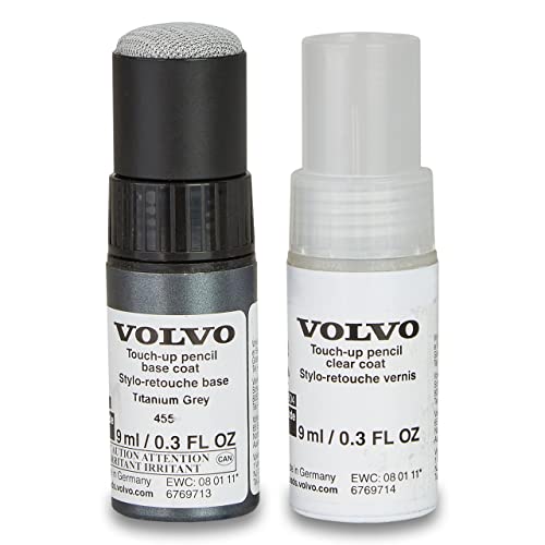 Volvo Original 455 Titanium Grey Pearl Lackstift Set - 9ml Basislack, 9ml Klarlack - Lackreparatur Set Ausbesserungslack grau 31266535 von Volvo