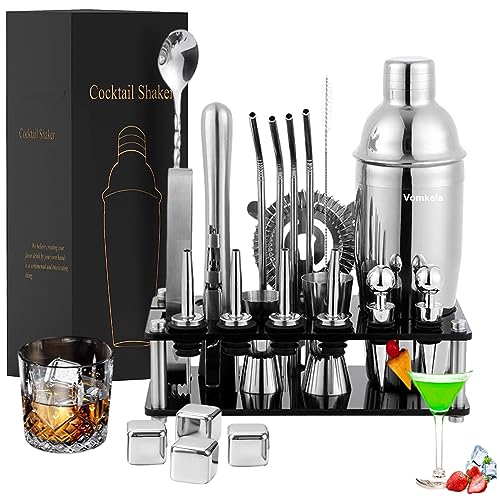 Cocktail Set 750ml Cocktail Shaker,24pcs Bar Zubehör Coctail Mixer Set Barkeepers Friends Jigger,Boston Shaker Bartender Set Deko for Men Women (Typ 4) von Vomkela