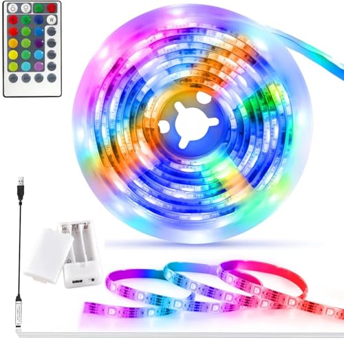 Vomkela Led Streifen Batterie 3 Meter,8 Modi Led Streifen Selbstklebend,90 Led Strip mit Fernbedienung Timer für Zimmer,Wohnzimmer,Bar,Party (led streifen colour, 5M) von Vomkela