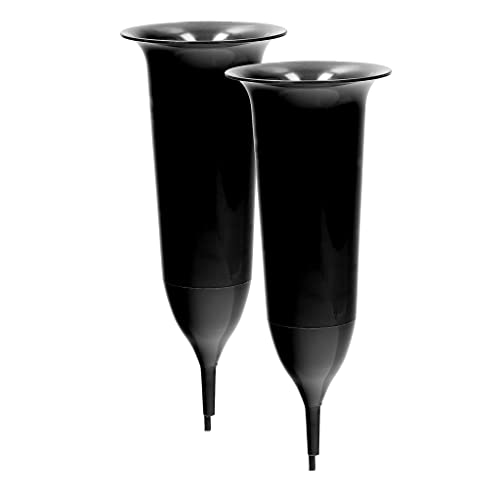 Grabvase mit Erdspieß VonBueren | 2 Stück | schwarz | ca. 25 x 9,8 cm | Friedhofsvase | Grab Blumenvase von VonBueren