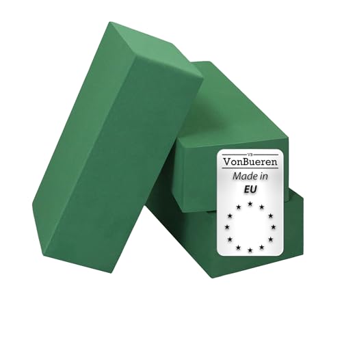 VonBueren 3 x Steckschaum nass Steckschwamm für Blumen | ca. 23 x 11 x 7,5 cm je Blumensteckschaum | Steckmasse zum Basteln | Steckmoos | für Kunstblumen und Frischblumen | Made in EU von VonBueren