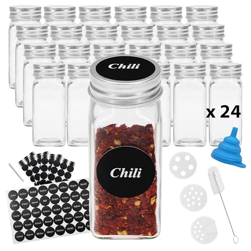 VonBueren Gewürzgläser eckig 24 x 120 ml | Gewürzbehälter mit Streueinsatz | spice jars glas | Gewürzstreuer aus Glas von VonBueren