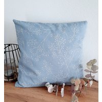 Kissenbezug Viele Größen Kissenhülle Dekokissen Sofakissen Zierkissen Wohndeko Einzugsgeschenk Baumwollcanvas Dezente Zweige Hellblau Beige von VonDerNaehDreschern