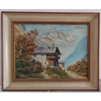 Älteres Ölbild - Bauernhäuser Mit Bergblick Berglandschaft Älteres Ölbild - Bauernhäuser Mit Bergblick Berglandschaft von VonGesternUndHeute