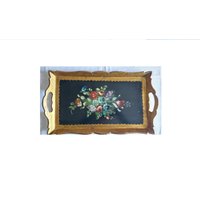 Serviertablett - Florentiner Tablett Gold Handbemalt Blumen Shabby Chic von VonGesternUndHeute