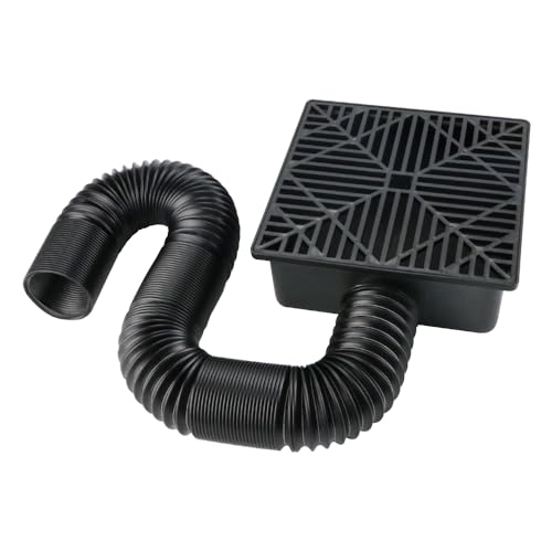 Auffangbecken Fallrohr Verlängerungsset mit Gitter-Abflussdeckel, 155cm Verlängerbarer-Schlauch und Schlauchadapter, Dachrinnenablauf Auffangwanne Regenrohrklappe, 23 x 23cm von VonLux
