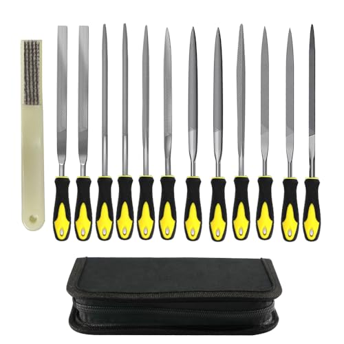 Feilenset 13pcs - Mini Feilen Set für Metall und Holz, Werkstattfeile Nadelfeilen Set mit Tragetasche und Bürste inkl Rundfeile Halbrundfeile Dreikantfeile Flachstumpffeile von VonLux