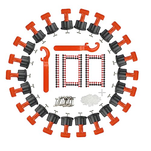 Fliesen Nivelliersystem Kit, Fliesenverlegehilfe mit 100 Stück Fliesen Nivellierer Set Wiederverwendbar, 500 Stk 2mm Fliesenkreuze Abstandhalter, 2 Spezialschlüssel, 15 T-förmigen Stahlnadeln von VonLux