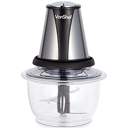 VonShef Elektronischer Multi-Zerkleinerer 400W Kompakt – Schnell, Effizient Mit 2 Geschwindigkeitsstufen, 1,2L Glasbehälter und 4 Edelstahlklinge – Perfekt für Salate, Suppen, Salsa, Pesto von VonShef