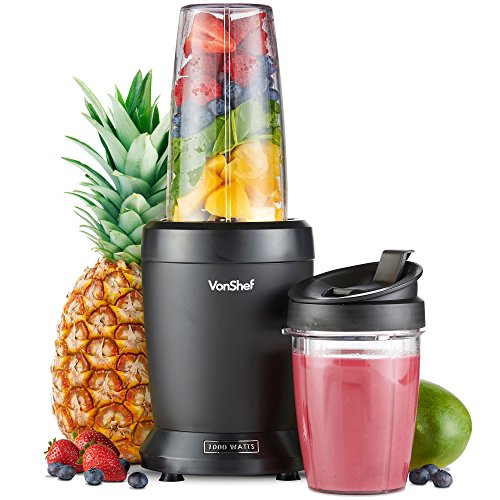 VonShef Mixer Smoothie Maker – Ultrablend für Obst, Gemüse und Crushed Ice, 1000 W/ 500 ml & 800 ml – Smoothie Maker To Go mit Mitnehmbarem Becher – Mini Mixer mit 1 Bedienknopf von VonShef