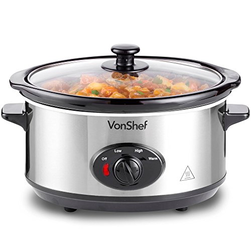 VonShef Schongarer Slow Cooker 3,5L mit Glasdeckel – Edelstahl von VonShef