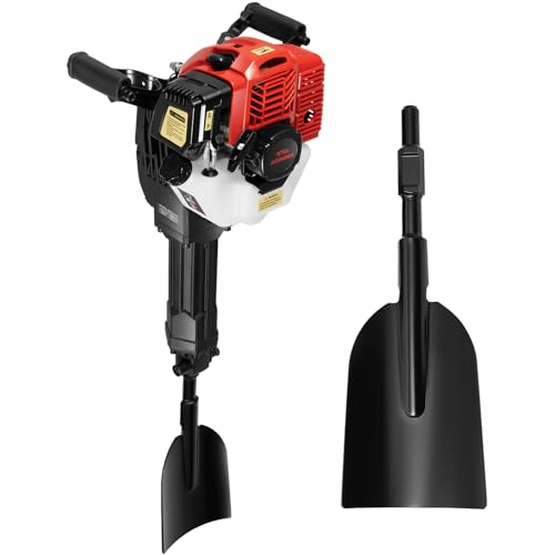 VonVVer Benzin Gartenbaumgräber 52cc 2 Stroke - Benzin Erdlochbohrer Baumpflanzschaufel 1,3L Tank Pfostenlochgräber 1900W Grabmaschine Handbagger 1500 mal/min Hand-Grabenfräse Handheld Gartenbohrer Po von VonVVer