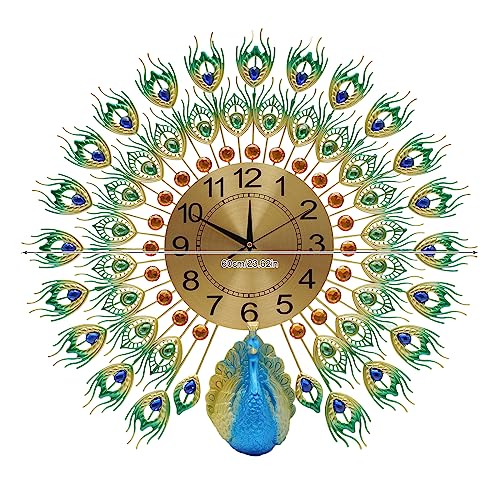 VonVVer Große Pfauen Wanduhr 60x60cm - Digitale Wanduhren Wohnzimmer Hängende Ornament 3D Pfau Wanduhr für Schlafzimmer Deko (Zifferblattdurchmesser: 21 cm,8,27 in) von VonVVer