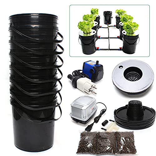 VonVVer Hydrokultur Grow System Kit mit 6 Rundeimer - Hydroponisches Anzuchtsystem mit 1 Wasserwechsel Eimer - Tiefwasserkultur Automatisch Hydroponic Anzucht-System, Indoor Hydroponic Grow Kit von VonVVer