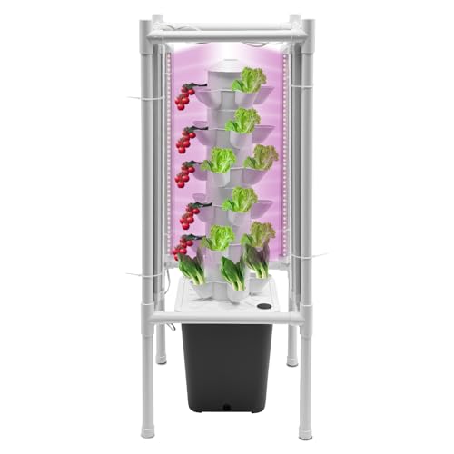 VonVVer Hydroponic Growing System mit Licht 30 Pods - Vertikal Hydroponik Turm mit 10L Wassertank Garten Hydrokultur Anbausystem Aeroponik Anbauset Aeroponics Growing Kit für Kräuter, Obst (Grau) von VonVVer