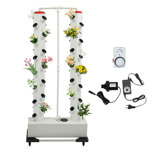 VonVVer Hydroponic Growing System 56 Pods - Vertikal Hydroponik Turm mit 30L Wassertank Garten Hydrokultur Anbausystem Aeroponik Anbauset Aeroponics Growing Kit für Kräuter, Obst und Gemüse von VonVVer