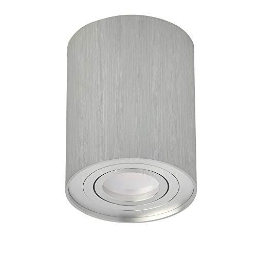 LED Aufbauleuchte Silber/Edelstahl gebürstet 5 Watt warmweiß GU10 230V - Ø97x125mm Aufbaustrahler Aufbau Spotlight Deckenlampe Loft Aufbauleuchte Aufbau-Spot Decken-Strahler von Vonhoff