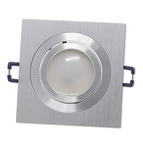 LED Einbaustrahler Edelstahl gebürstet eckig 5 Watt neutralweiß 230V flach (30mm) - Einbauleuchte schwenkbar dimmbar aus Aluminium - 75-85mm Bohrloch Einbau-Spot Decken-Strahler von Vonhoff