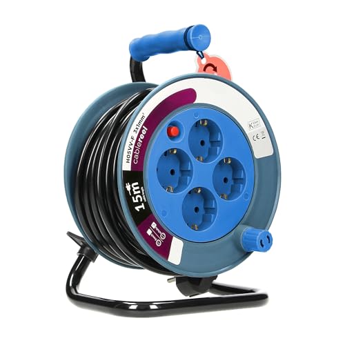 MINI Trommelverlängerung - Türkis - 15m PVC-Kabel - 4 Schuko-Steckdosen - IP20-2300W/10A von Vonhoff