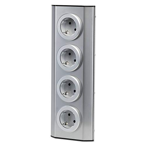 Mehrfachsteckdose 4-fach Steckdosenleiste in silber - 280x78x78mm Tischsteckdose, Steckdosenverteiler oder Ecksteckdose für Küche Büro - Möbel-Steckdose von Vonhoff