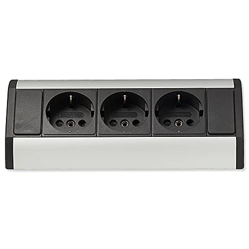 Möbel-Steckdose 3-fach in silber/schwarz - Steckdosenleiste hochwertige aus Aluminium ideal als Ecksteckdose Tischsteckdose oder Unterbausteckdose Mehrfachsteckdose Küchensteckdose Einbausteckdose Möbel-Steckdose 3-fach in silber/schwarz - Steckdosenleiste hochwertige aus Aluminium ideal als Ecksteckdose Tischsteckdose oder Unterbausteckdose Mehrfachsteckdose Küchensteckdose Einbausteckdose von Vonhoff