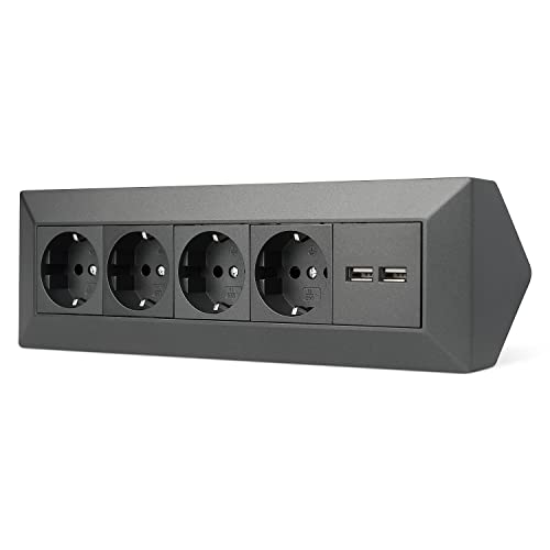 Möbel-Steckdose 4-fach 2x USB für Küche und Büro - Ecksteckdose in anthrazit aus hochwertigem Kunststoff ideal für Arbeitsplatte, Tischsteckdose oder Unterbausteckdose mit 4-Steckdosenelement Möbel-Steckdose 4-fach 2x USB für Küche und Büro - Ecksteckdose in anthrazit aus hochwertigem Kunststoff ideal für Arbeitsplatte, Tischsteckdose oder Unterbausteckdose mit 4-Steckdosenelement von Vonhoff