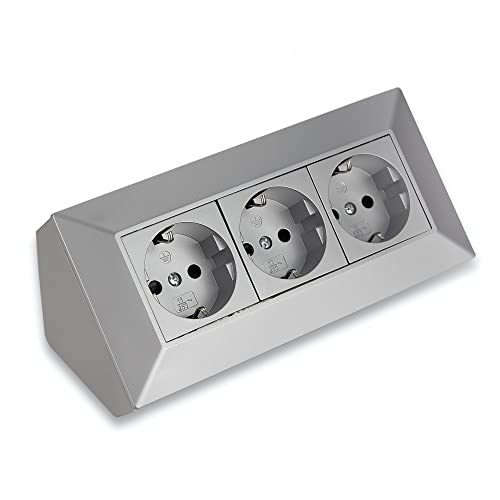 Möbel-Steckdose silber ideal für Küche und Büro - vertikale & horizontale Montage - 3-fach Ecksteckdose aus Kunststoff Steckdosenleiste Einbausteckdose Küchensteckdose von Vonhoff