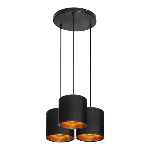 Pendelleuchte Rund 3-flammig E27 Schwarz Textil Ø300mm - Deckenleuchte Hängelampe für Wohnzimmer Esstisch Eingangsbereich - Ohne Leuchtmittel Pendelleuchte Rund 3-flammig E27 Schwarz Textil Ø300mm - Deckenleuchte Hängelampe für Wohnzimmer Esstisch Eingangsbereich - Ohne Leuchtmittel von Vonhoff