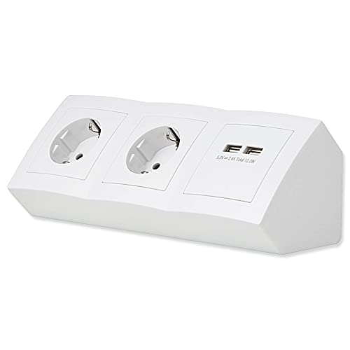 Steckdose 2-fach + 2x USB für Küche und Büro - Ecksteckdose in weiß aus hochwertigem Kunststoff ideal für Arbeitsplatte, Tischsteckdose oder Unterbausteckdose mit 2 Steckdosenelement Küchensteckdose Steckdose 2-fach + 2x USB für Küche und Büro - Ecksteckdose in weiß aus hochwertigem Kunststoff ideal für Arbeitsplatte, Tischsteckdose oder Unterbausteckdose mit 2 Steckdosenelement Küchensteckdose von Vonhoff