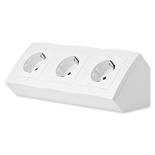 Steckdose für Küche und Büro - Ecksteckdose in weiß aus hochwertigem Kunststoff ideal für Arbeitsplatte, Tischsteckdose oder Unterbausteckdose mit 3-fach Steckdosenelement Küchensteckdose Steckdose für Küche und Büro - Ecksteckdose in weiß aus hochwertigem Kunststoff ideal für Arbeitsplatte, Tischsteckdose oder Unterbausteckdose mit 3-fach Steckdosenelement Küchensteckdose von Vonhoff