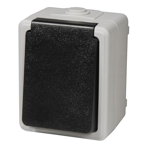 Vonhoff Aufputz Feuchtraum Steckdose | IP44 Spritzwassergeschützt | 250V 16A | Grauschwarz | mit Einsteckschutz | Außenbereich, Keller, Garage, Variante:1er von Vonhoff