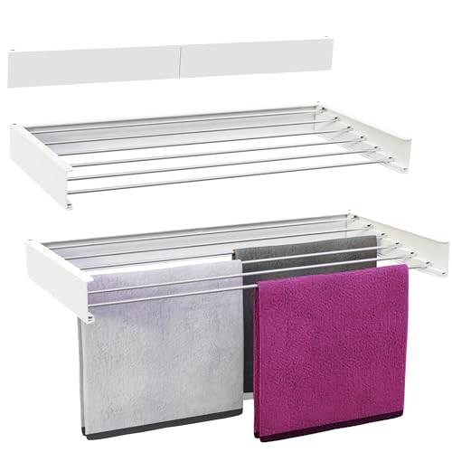 Vonia Wandtrockner weiß 100 x 50 cm – klappbarer Wäschetrockner zur Wandmontage mit 6 m Trockenlänge – Stabiler Wäscheständer aus Aluminium für Bad, Balkon oder Waschküche von Vonia