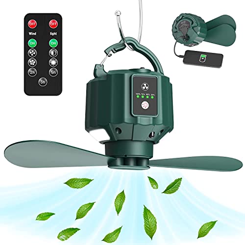 Voniry USB Campingventilator Tragbarer Campingventilator Wiederaufladbar mit Fernbedienung Zeltventilator mit abnehmbaren Lüfterblättern Aufhängehaken Timer Outdoor-Schlafsaal von Voniry