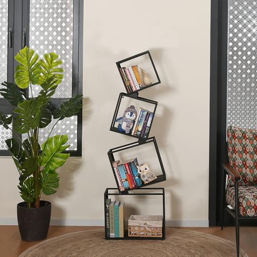Vonkinka Bücherregal, 4 Ebenen Bücherregal, 125cm Standregal, Regal für Wohnzimmer, Schlafzimmer, Kinderzimmer, Schwarz (mit Installationsvideo) von Vonkinka