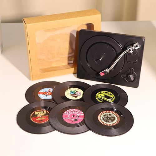 Vonmerie 6 er Set Retro-Schallplatten-Untersetzer, mit Rutschfester Designbasis, geeignet zum Abstellen von Kaffee und Getränken, geeignet für Bars, Cafés, Häuser, Partys, Büro (Beauty, 10.5cm) von Vonmerie