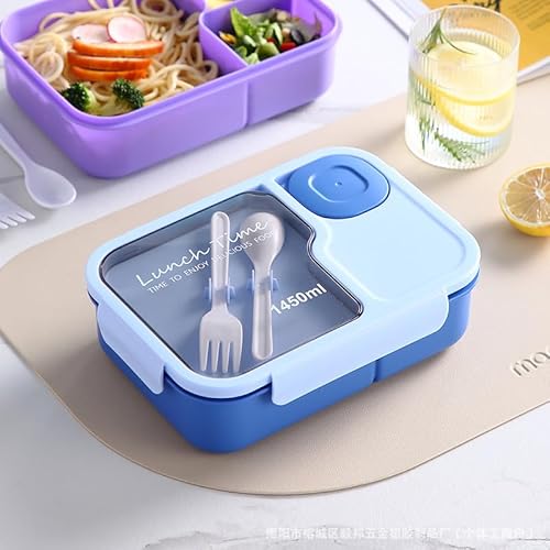 Vonmerie Microwellen- & kühlschrankfeste Lunchbox mit Besteck – 100% dicht, Trennfach & Dip-Behälter, 1450ml (blau) von Vonmerie