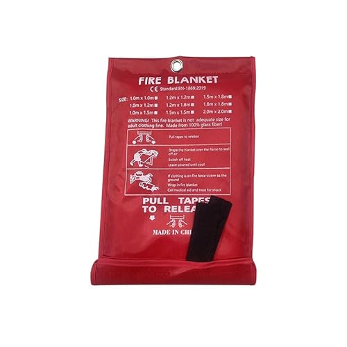 Vonmerie Premium rote Feuerdecke EN 1869:2019 XL Typ Feuerdecke, verwendet für Küchenfeuerlöschen, Auto Erste Hilfe, Outdoor Feuerlöschen, etc. 1m x 1m von Vonmerie