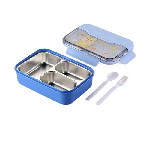 Vonmerie tragbare Lunchbox mit Gabel und Gitter, große Kapazität von 1450ml (Blau_Edelstahl) von Vonmerie