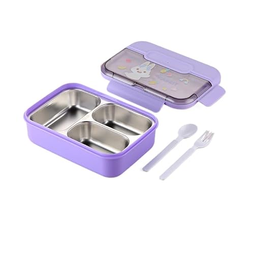 Vonmerie tragbare Lunchbox mit Gabel und Gitter, große Kapazität von 1450ml (Lila_Edelstahl) von Vonmerie
